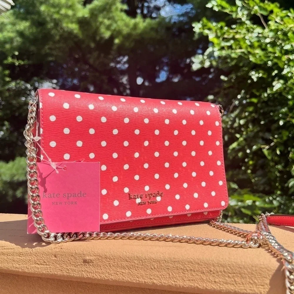 Kate Spade Red Polka Dot Saffiano Crossbody Chain Bag NWT